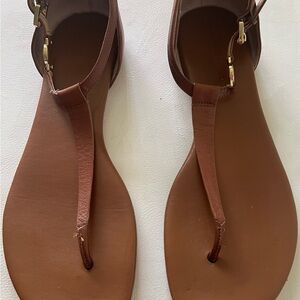 Michael Kors Brown Leather Sandals T-Strap Design
